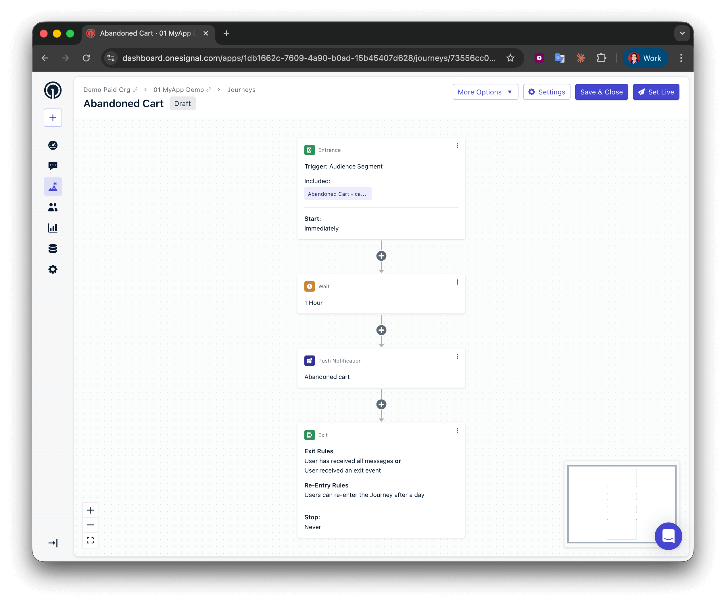 Étapes basiques du Journey de panier abandonné