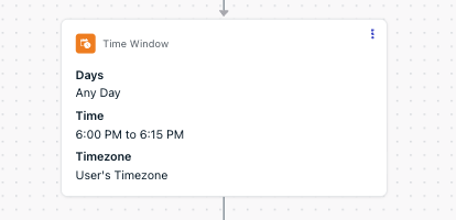 A time window node for 8:00 AM – 8:15 AM every day