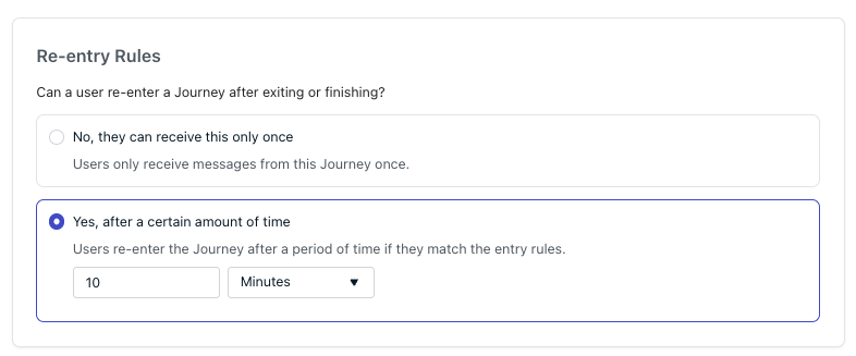 Re-entry rules set to Yes, after 10 minutes