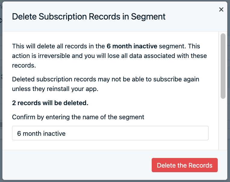 删除前的分段名称确认提示