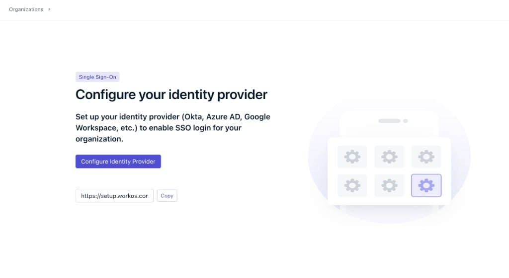 OneSignal SSO setup page with a Configure Identity Provider button and the setup link
