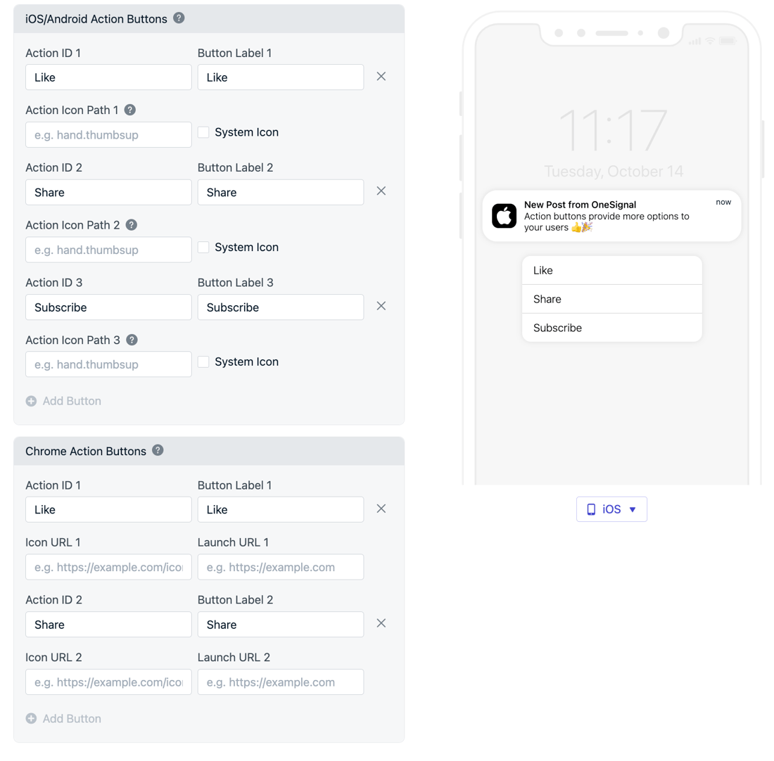 Action Button Control Action buttons for push notifications - OneSignal