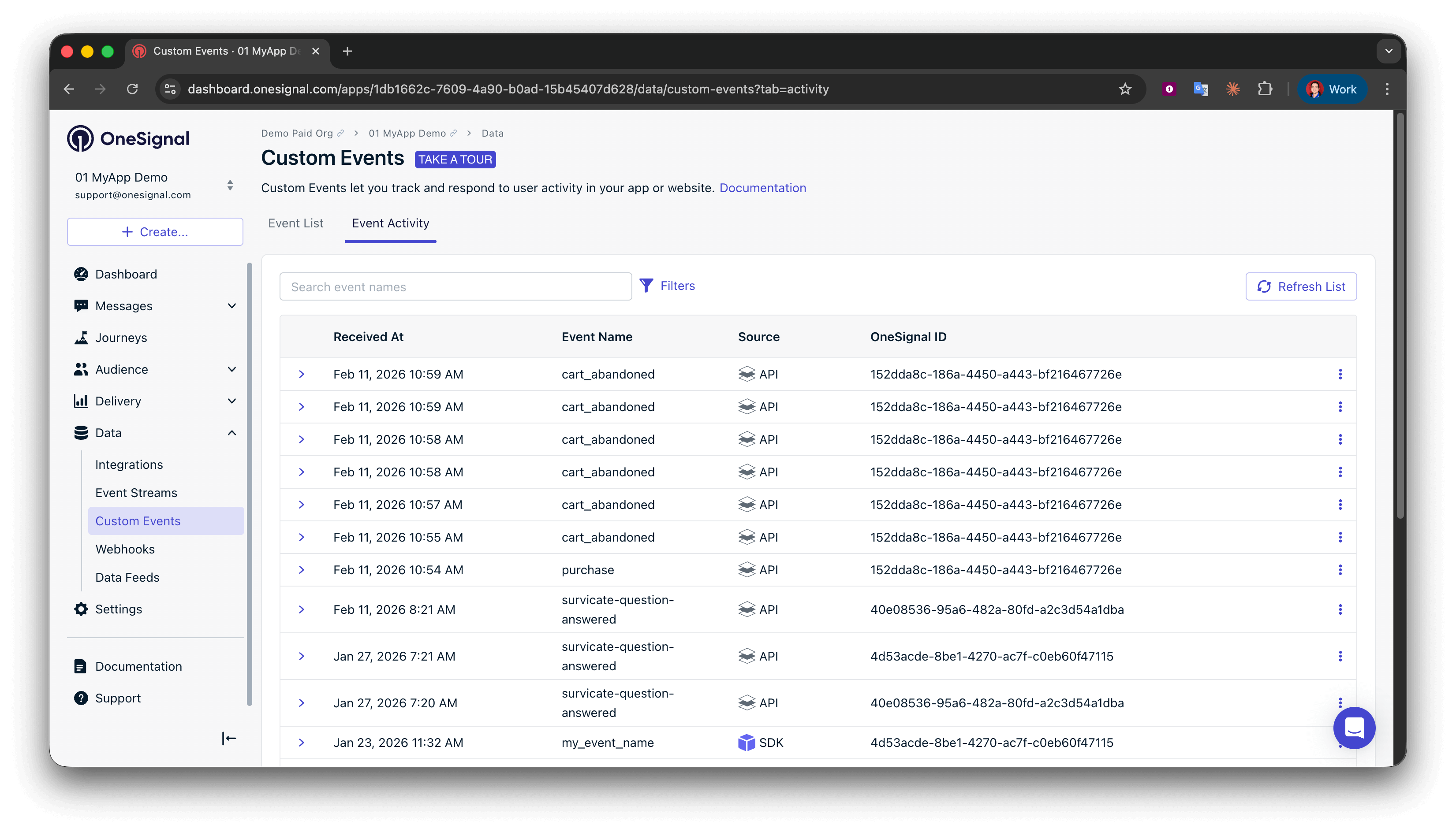 Custom events - OneSignal