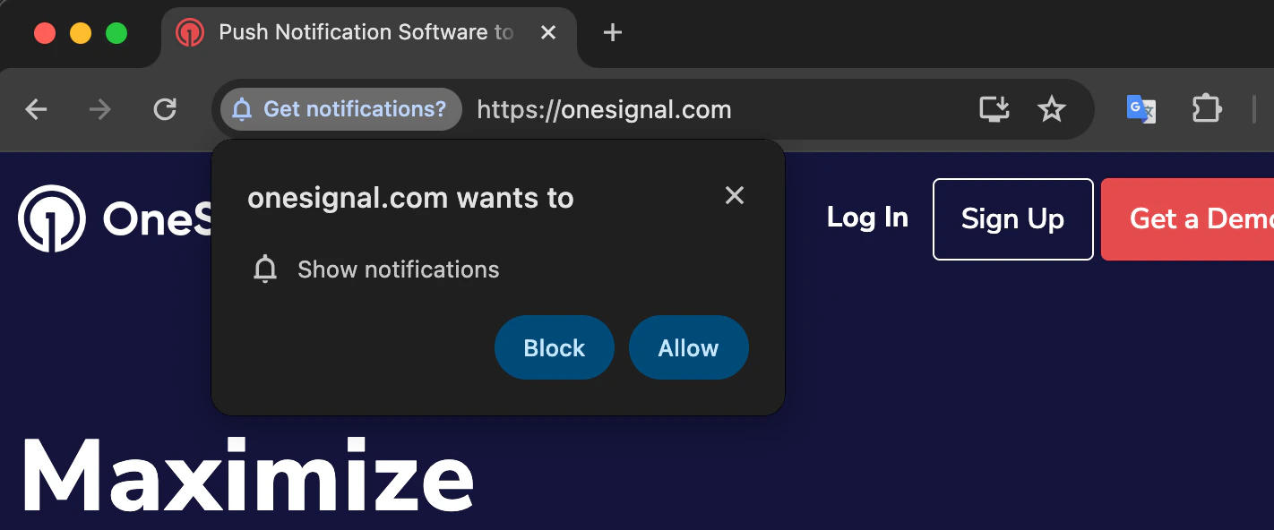 Native browser permission prompt on Chrome