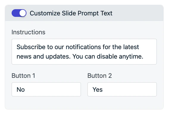 Slide prompt text customization fields