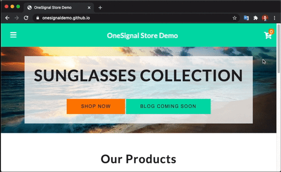 Animated slide prompt with category tags on Chrome desktop