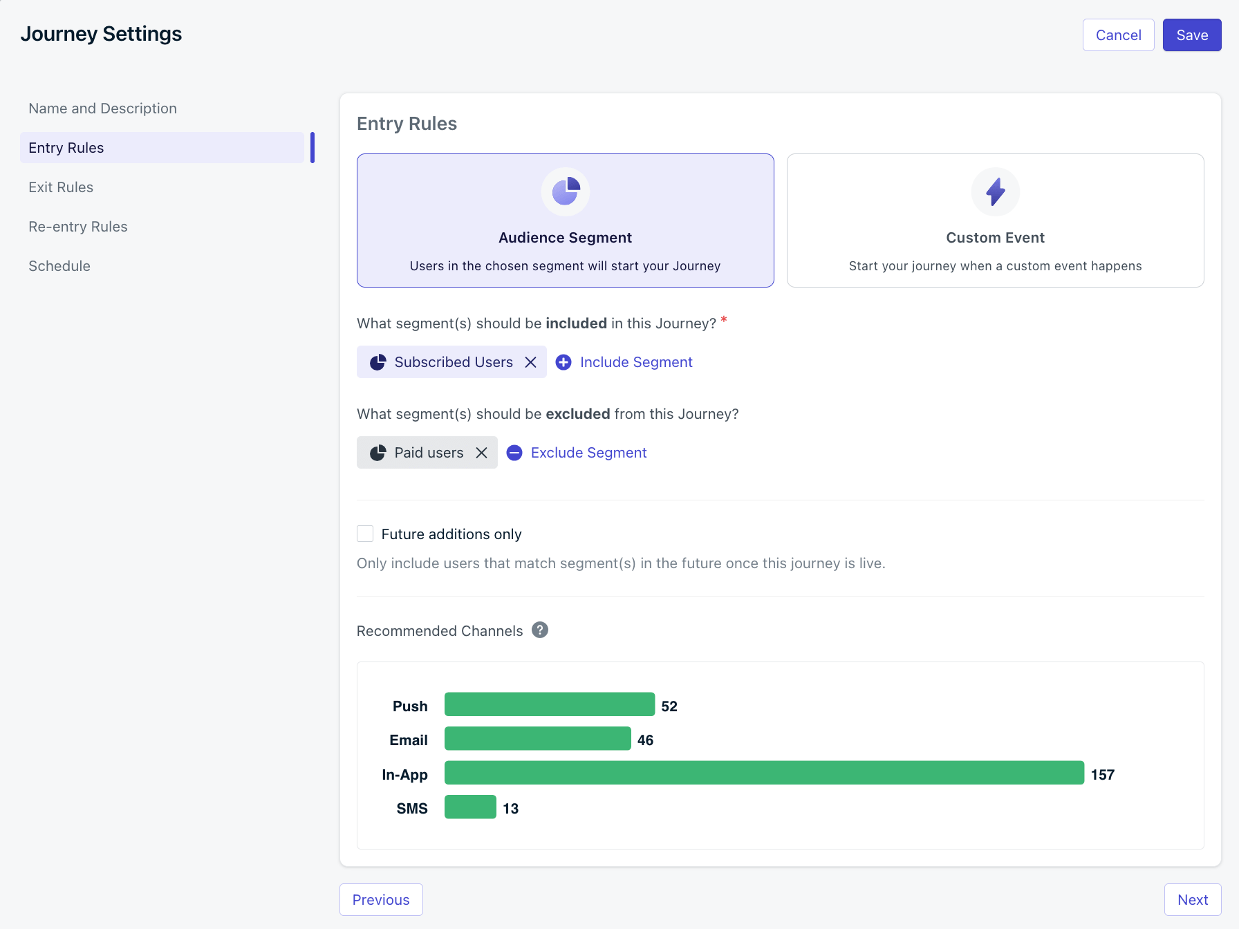 Segment-based Journey entry rule configuration