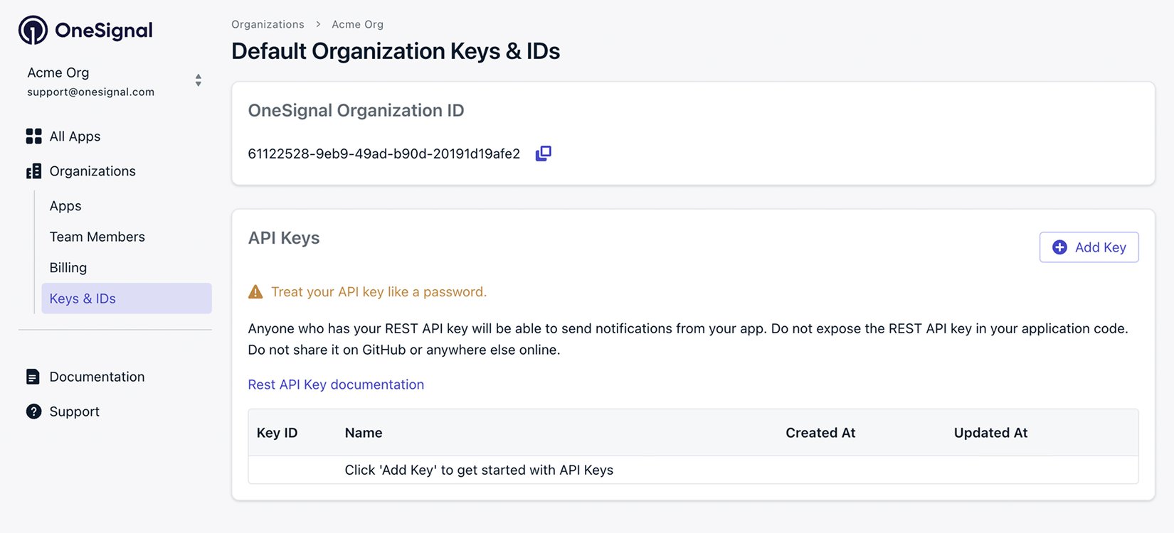 Keys & IDs - OneSignal