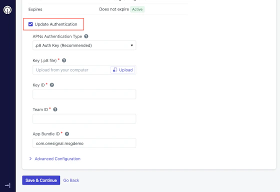 iOS p8 token-based connection to APNs - OneSignal