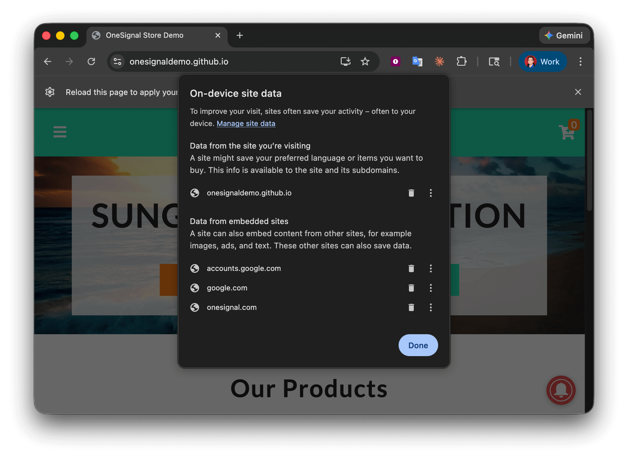 Chrome Cookieリストにサイトデータを削除するゴミ箱アイコンがあります