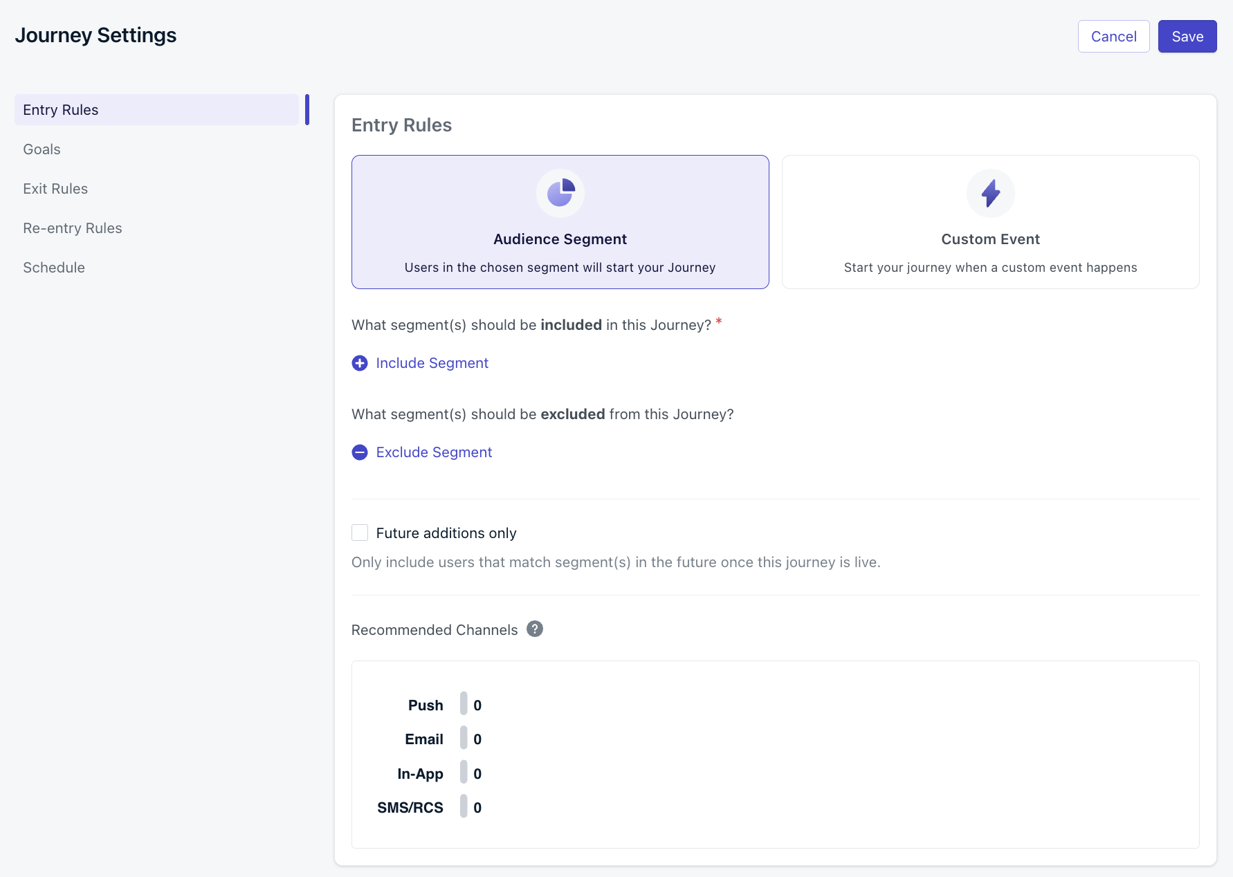 Segment-based Journey entry rule configuration