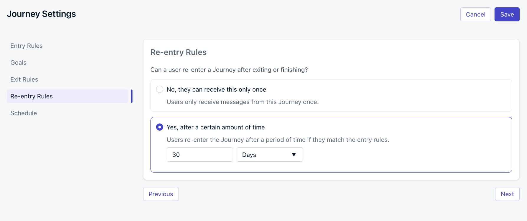 Journey settings - OneSignal