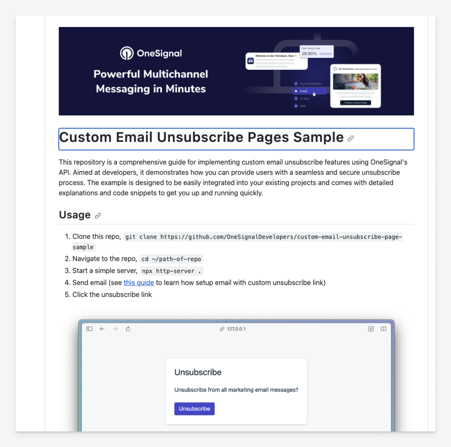 Sample unsubscribe page
