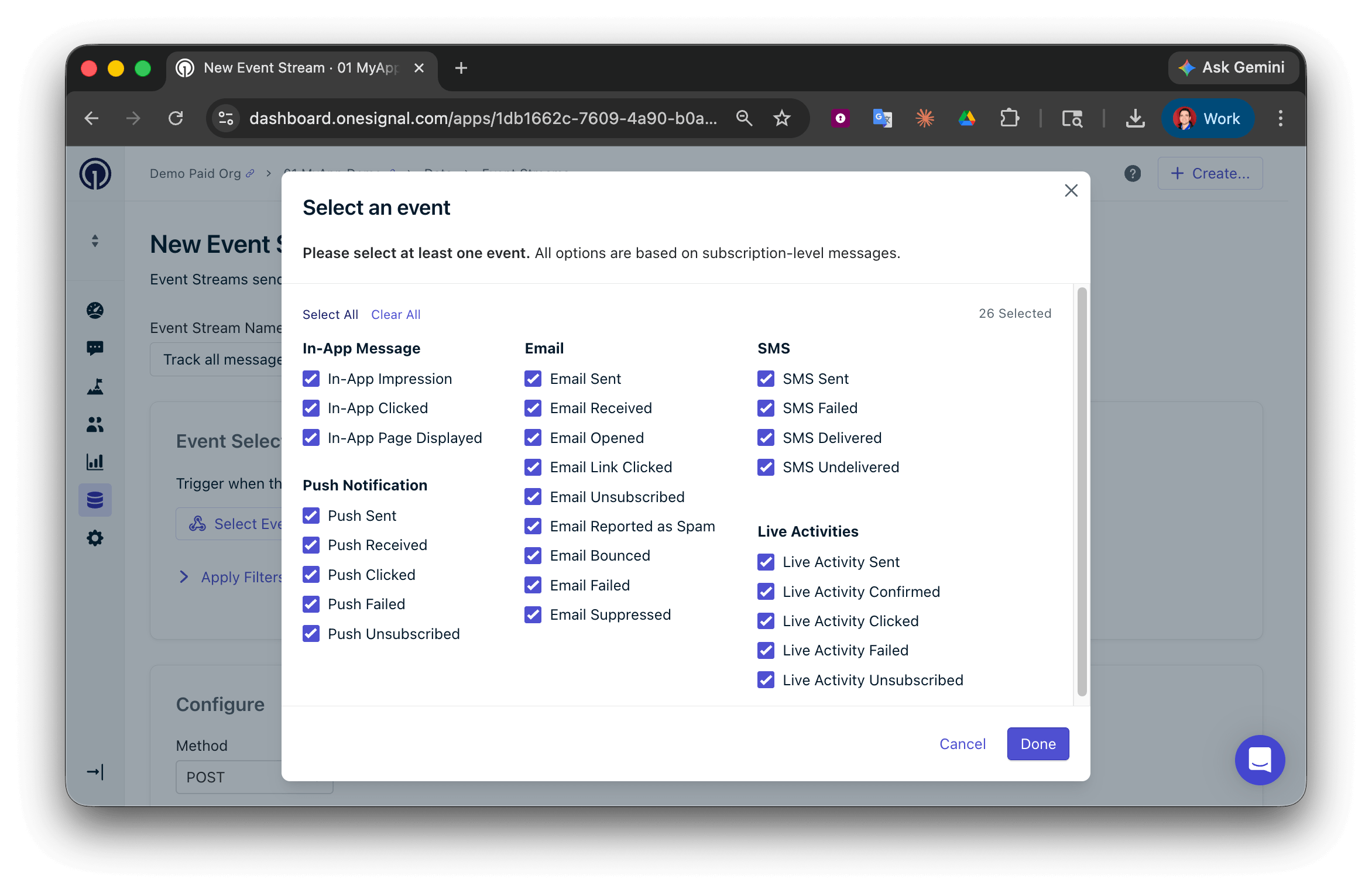 Event Streams - OneSignal