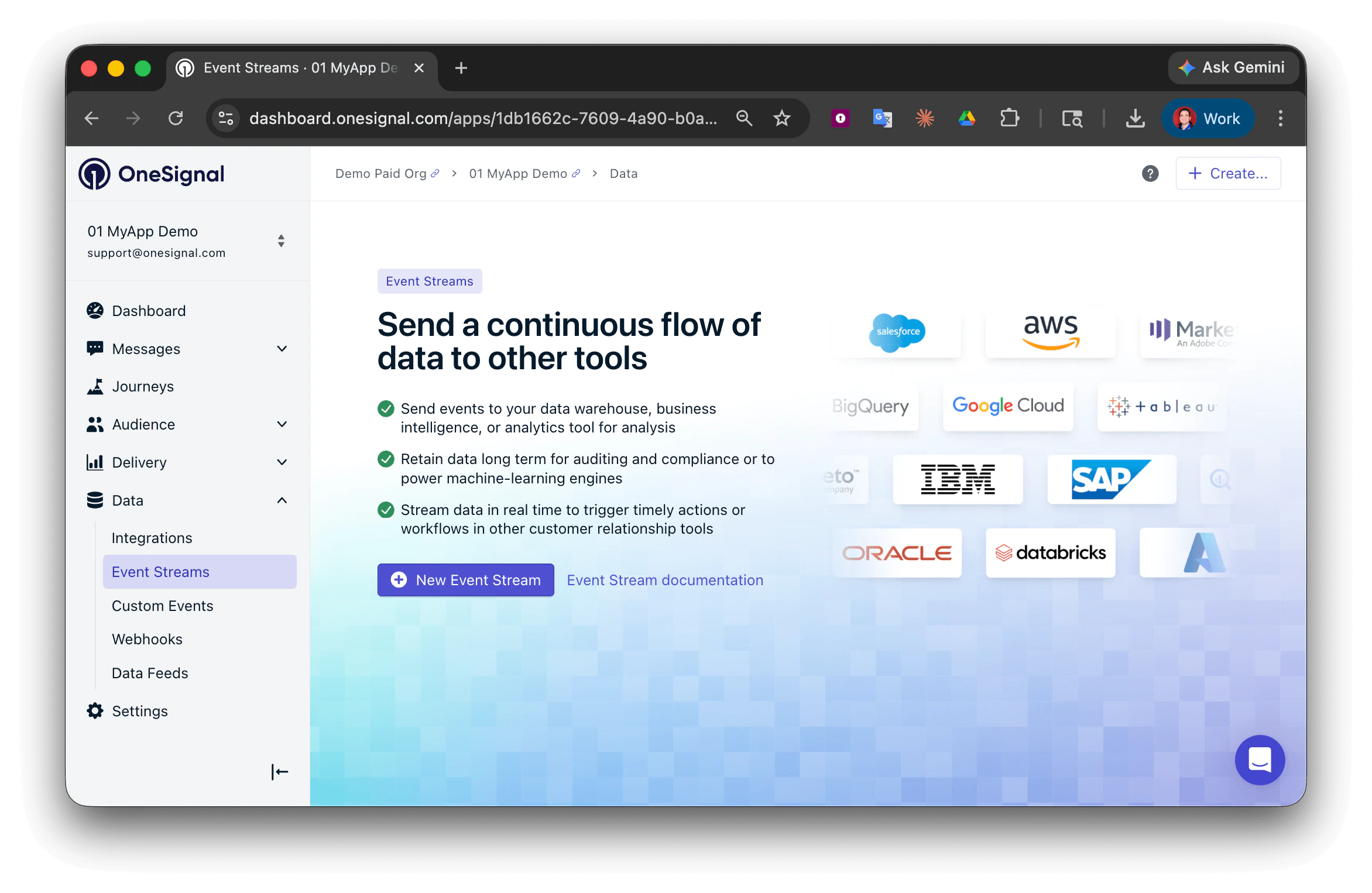 Botão Novo Event Stream