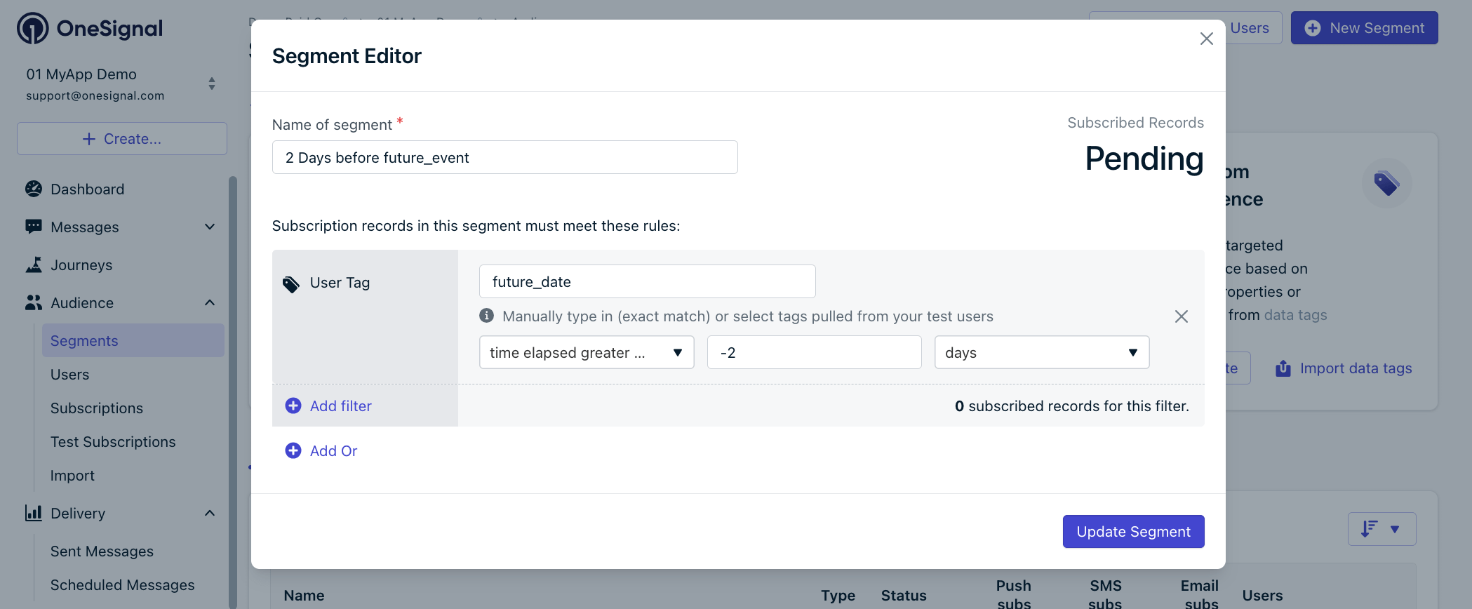 Segment using Time Elapsed Greater Than with a negative value