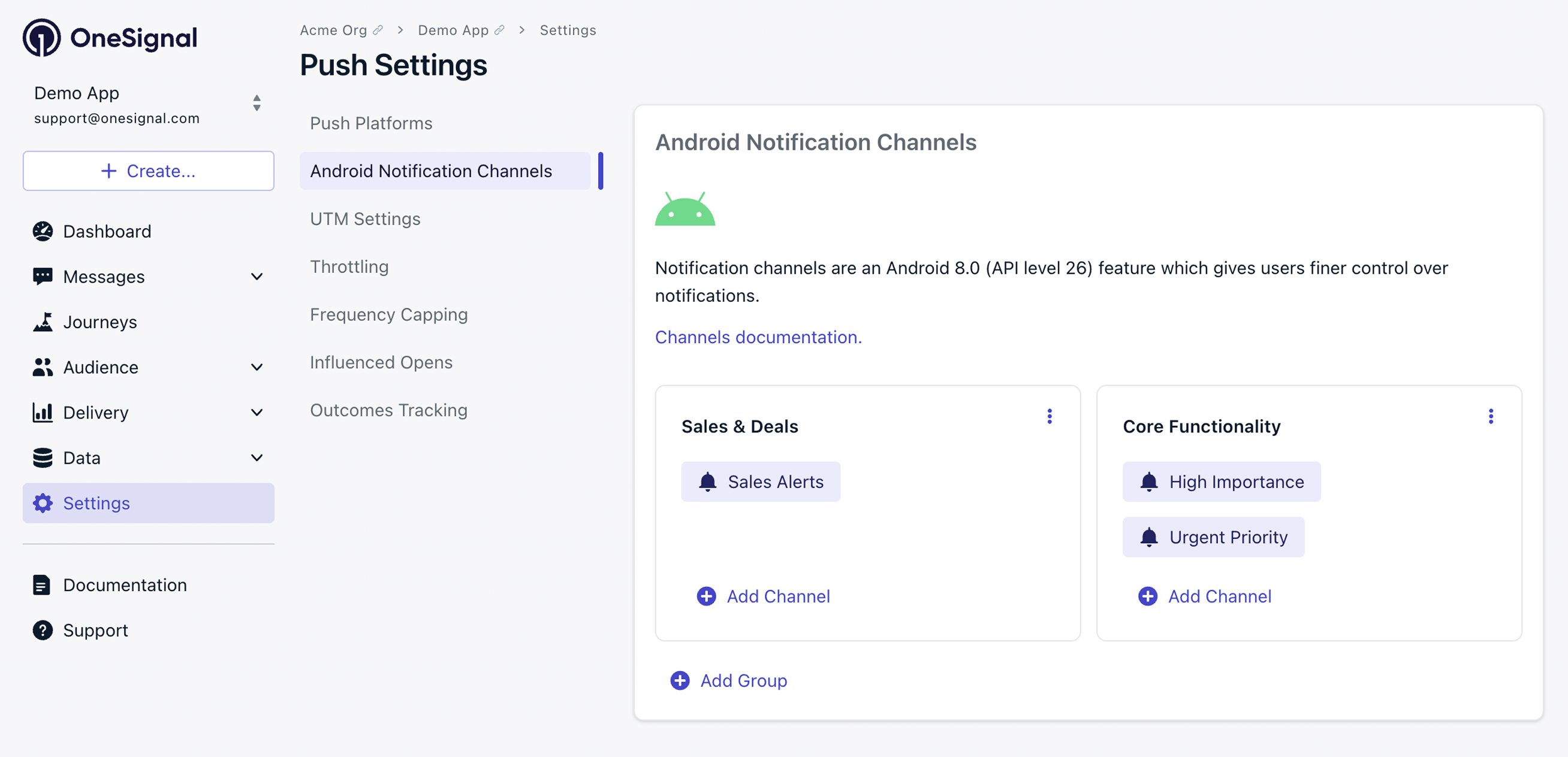 Android notification categories - OneSignal