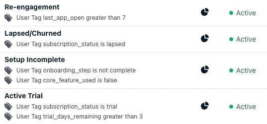 Example segments for lifecycle messaging