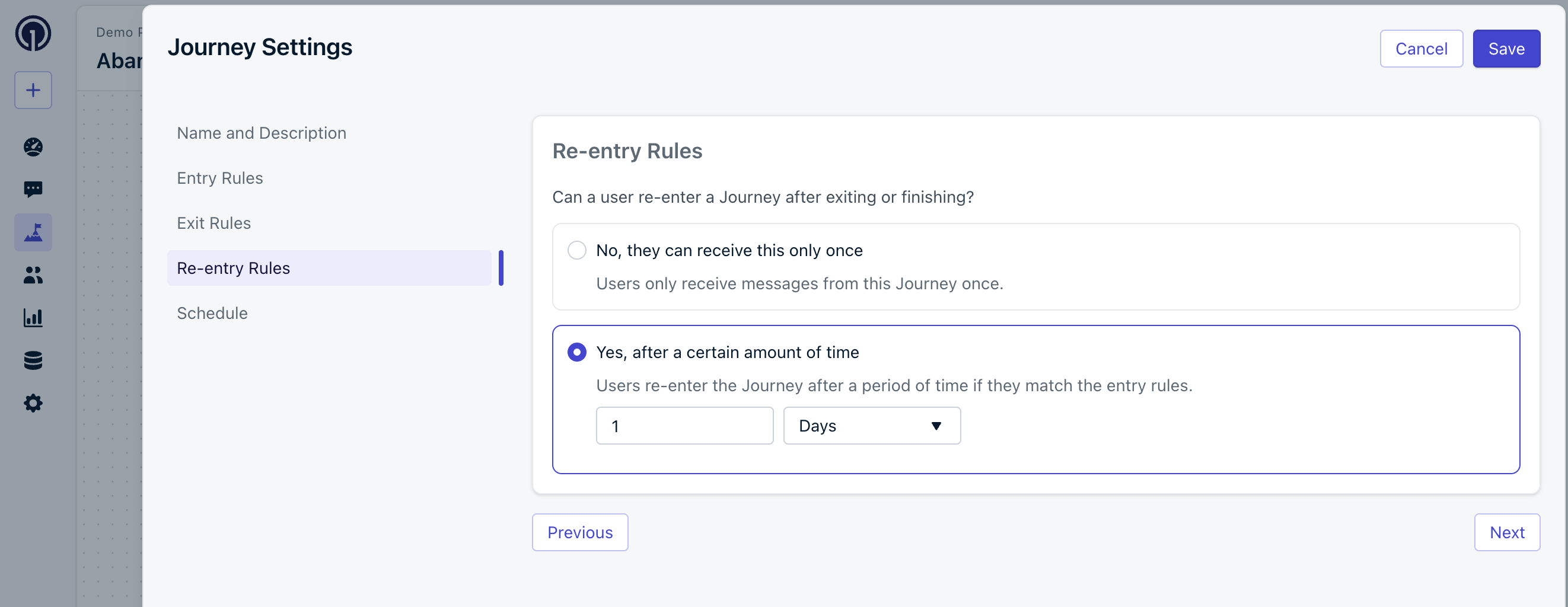 Regras de Reentrada do Journey de Carrinho Abandonado
