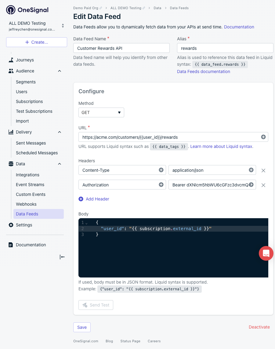 Data feeds - OneSignal