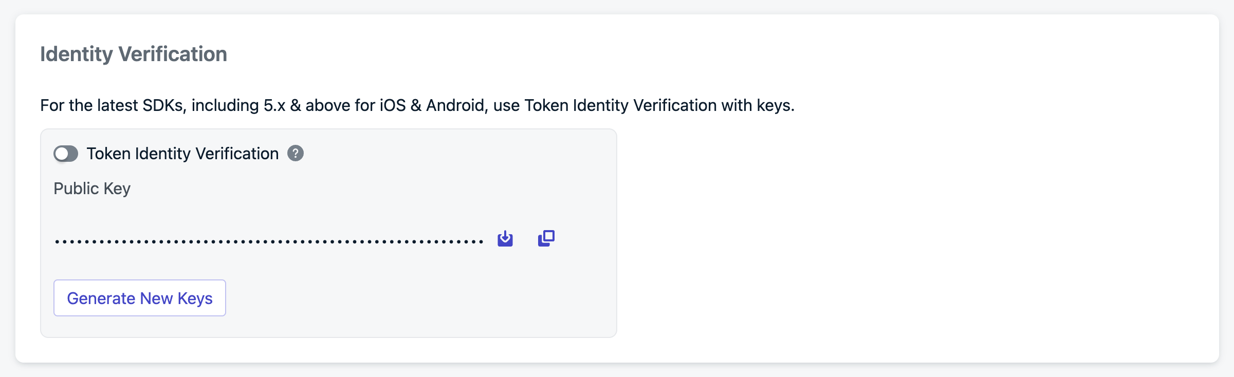Settings page showing Identity Verification section