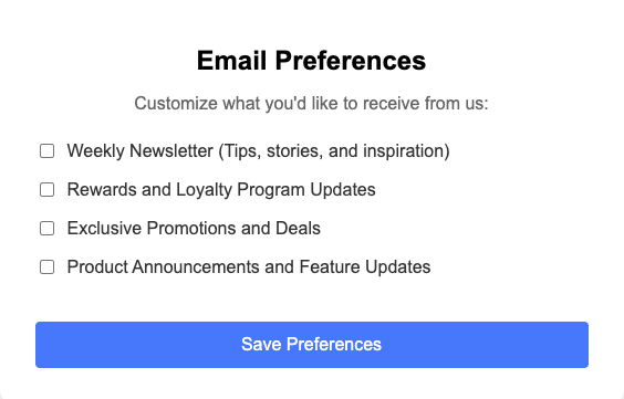 Email Preferences Example