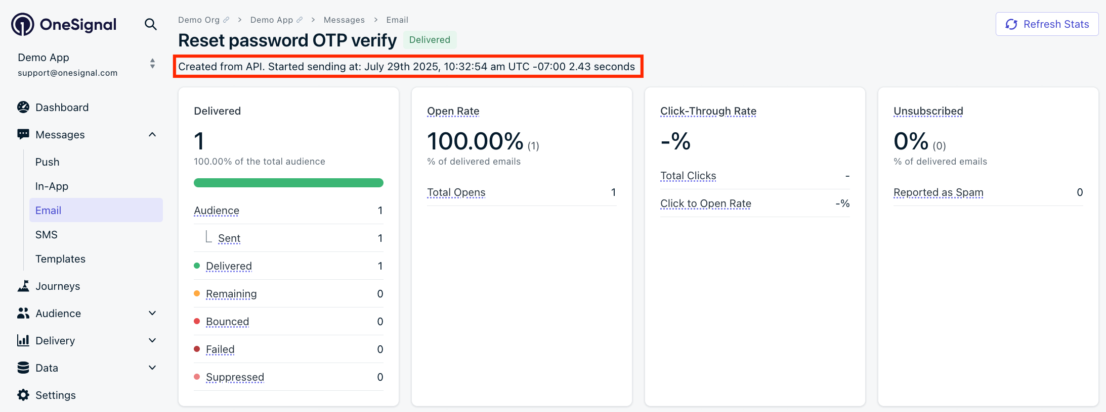 Email message report