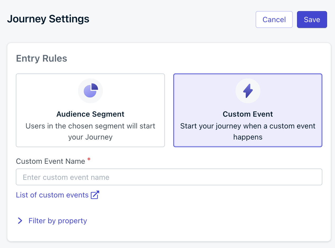 Custom event selection for Journey entry