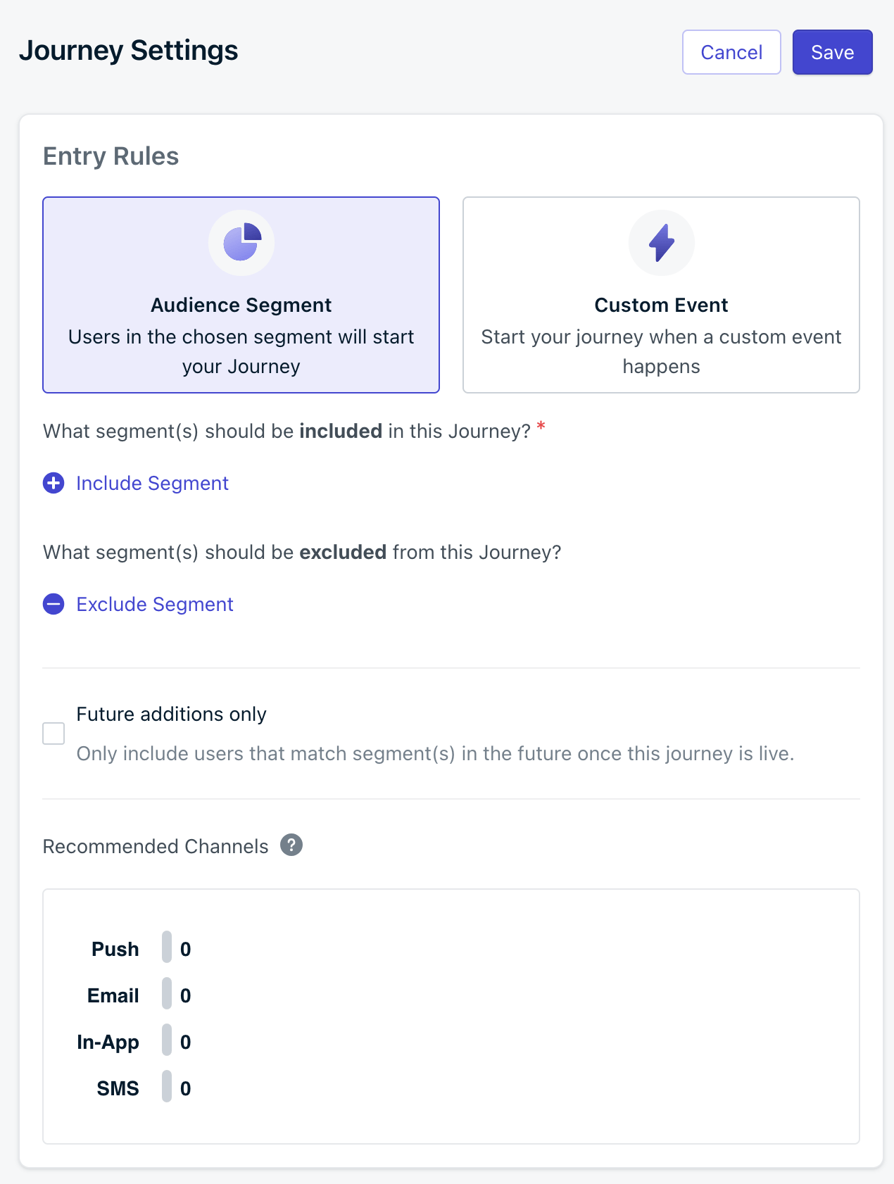 Segment-based Journey entry rule configuration