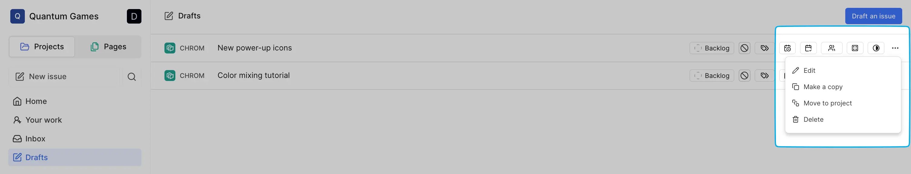 Spinline Drafts Save your progress in Drafts - Onestack documentation