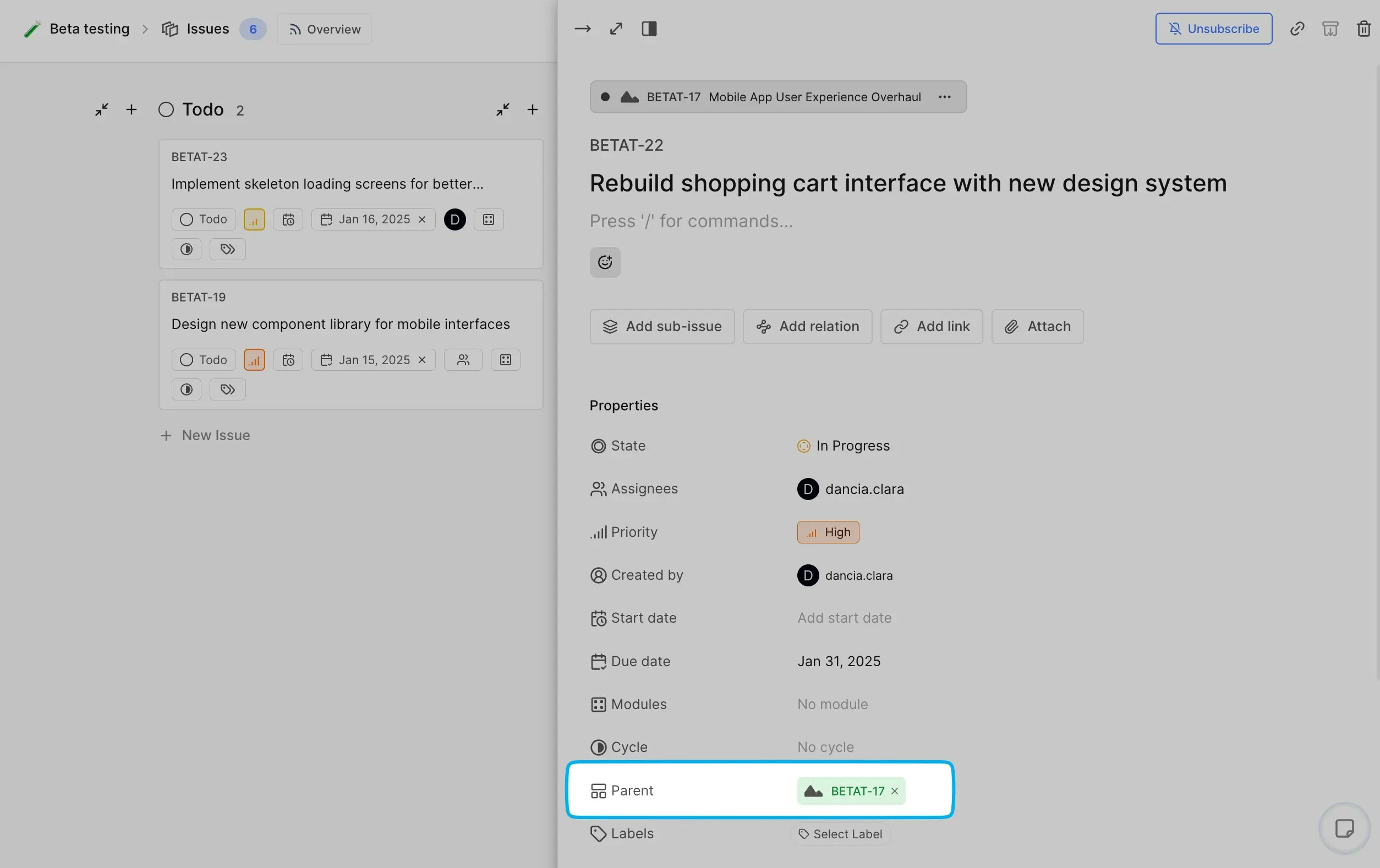 Link Work items to Epics