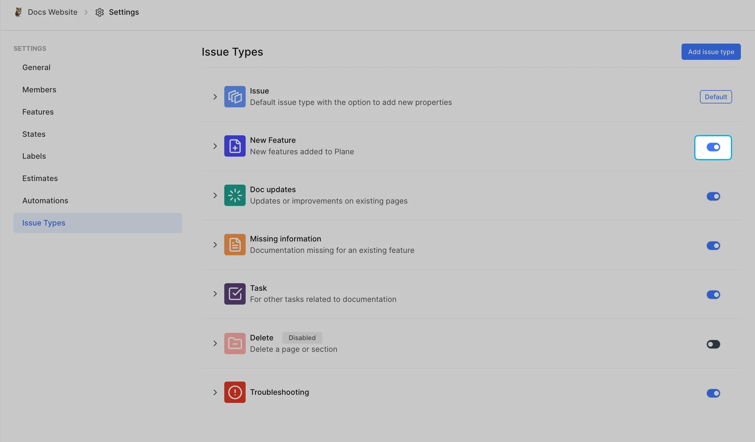 Activate work item type
