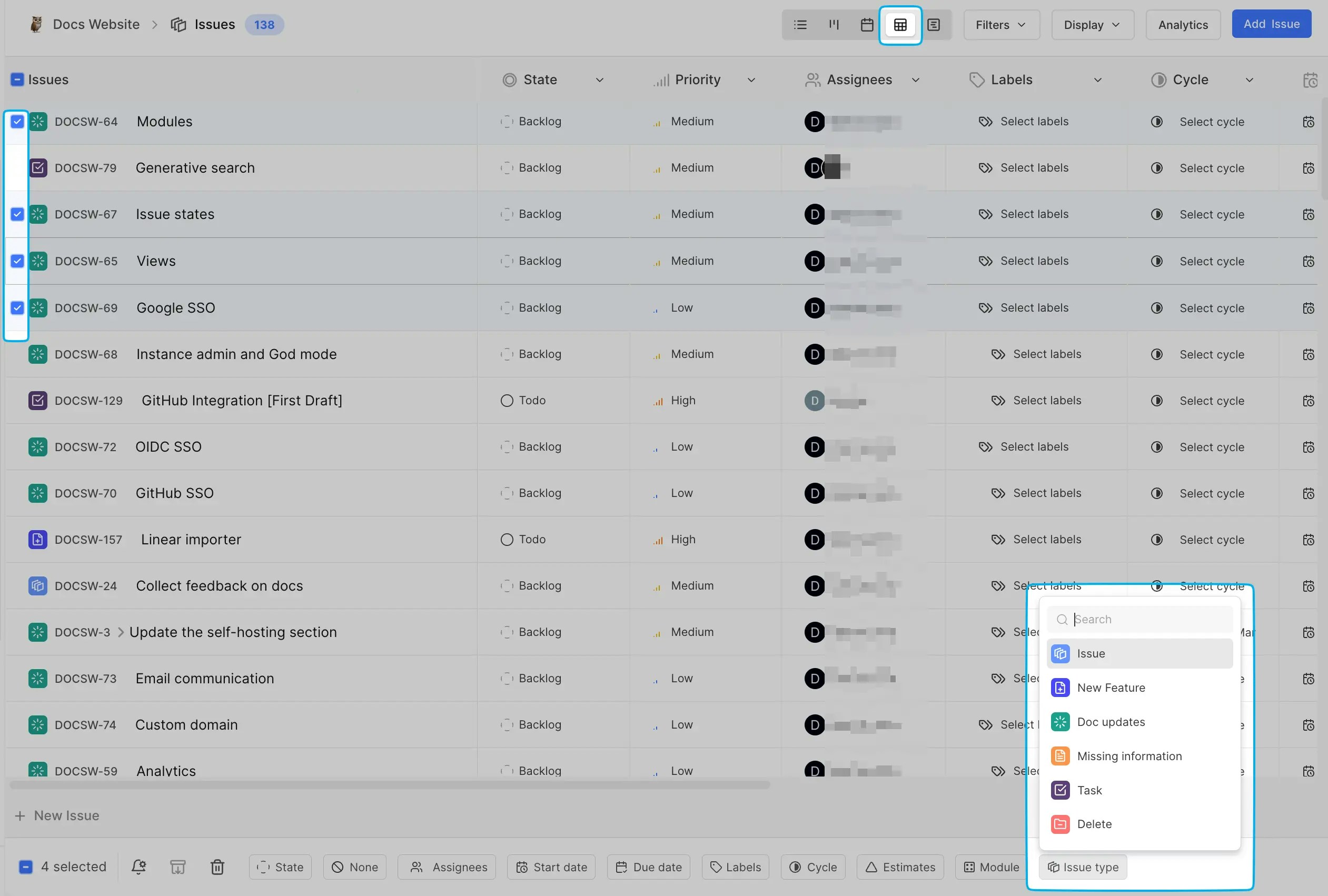 Bulk update work item types