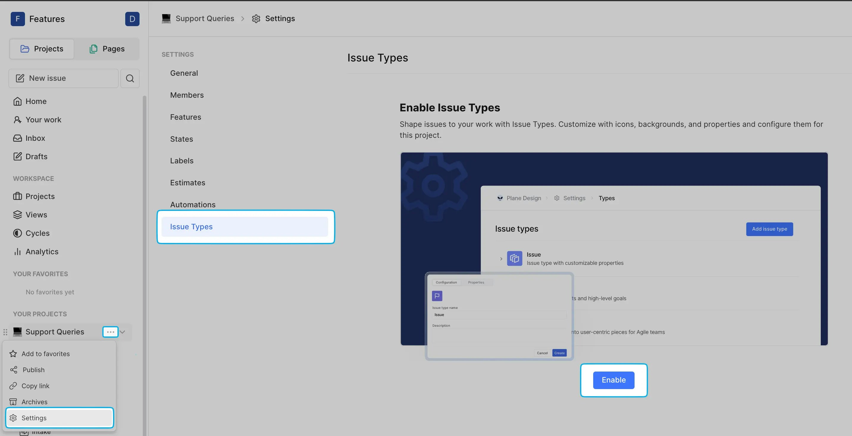 Enable work item type