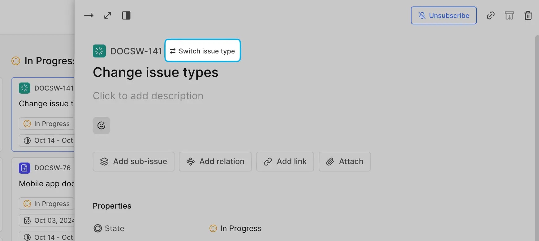 Switch work item type