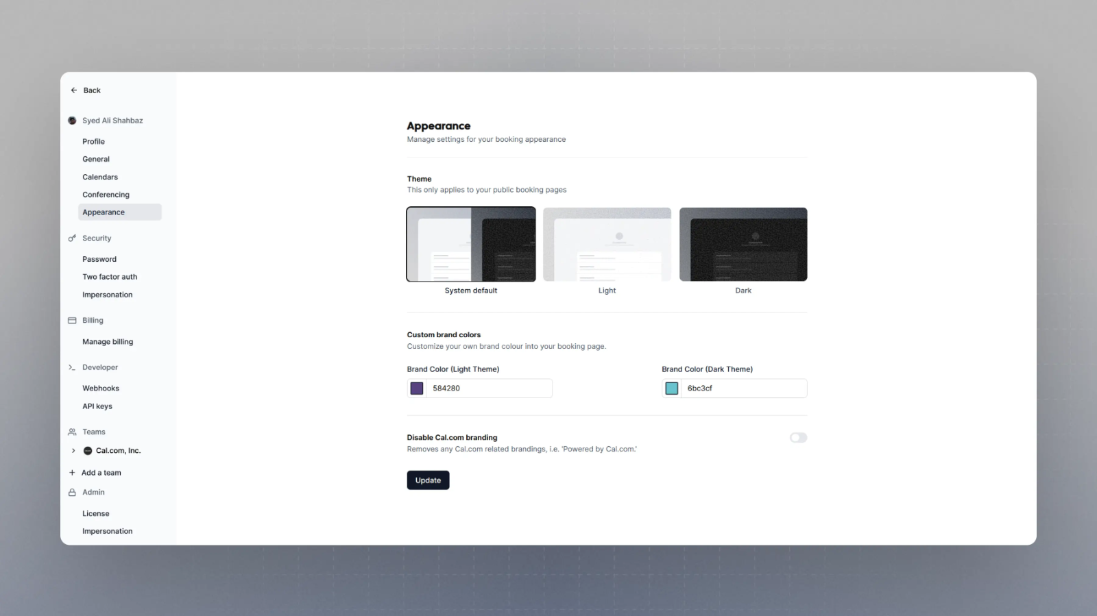 Select the theme of your booking pages