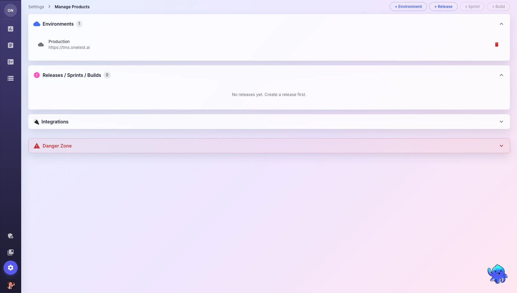 Product Settings page