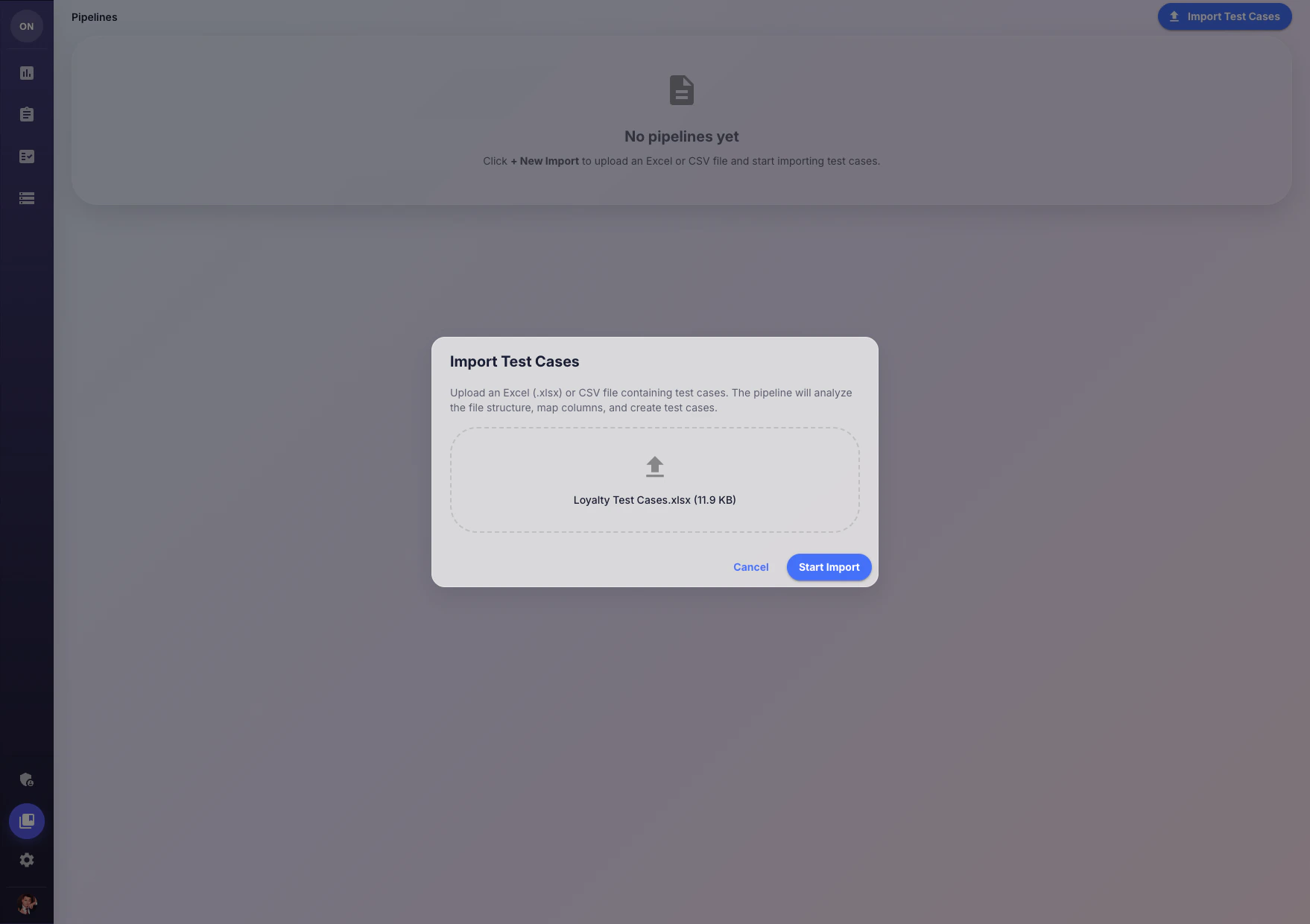 Pipeline upload dialog