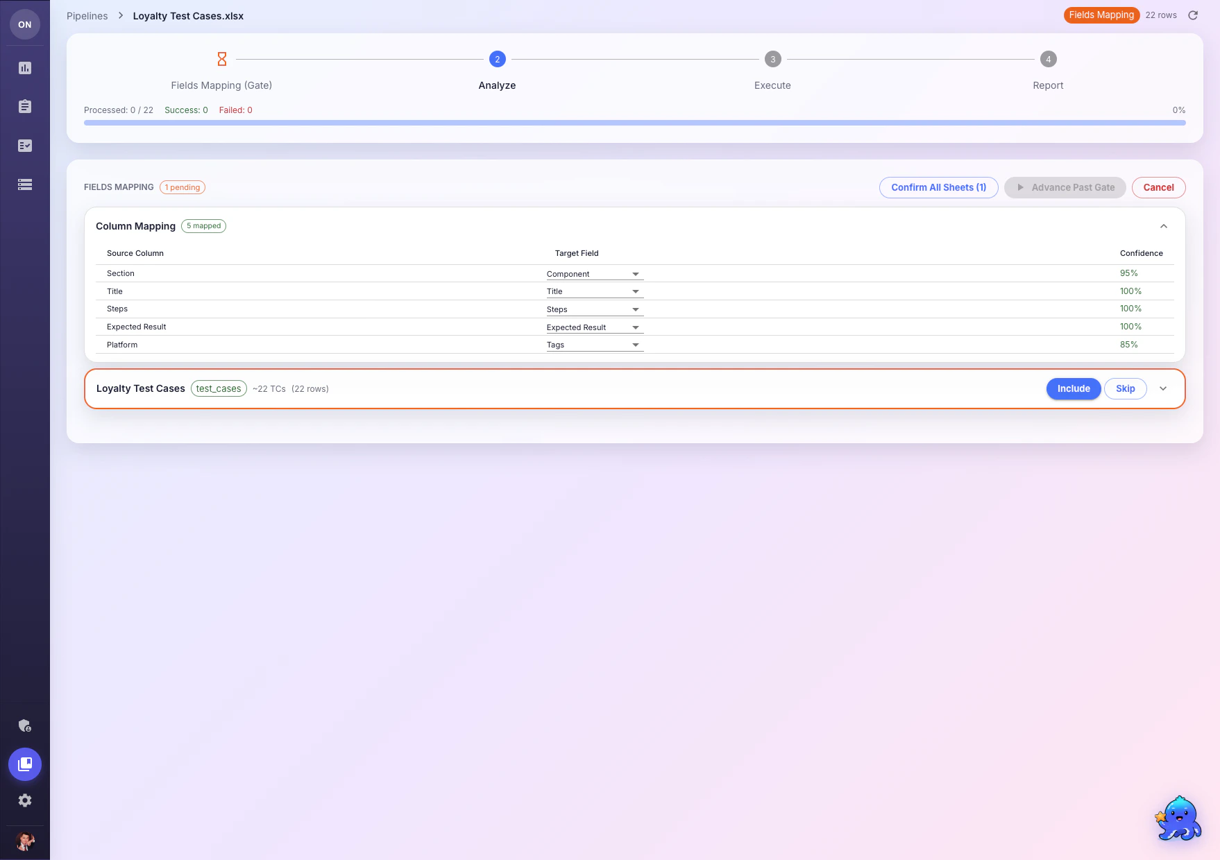 Pipeline field mapping gate