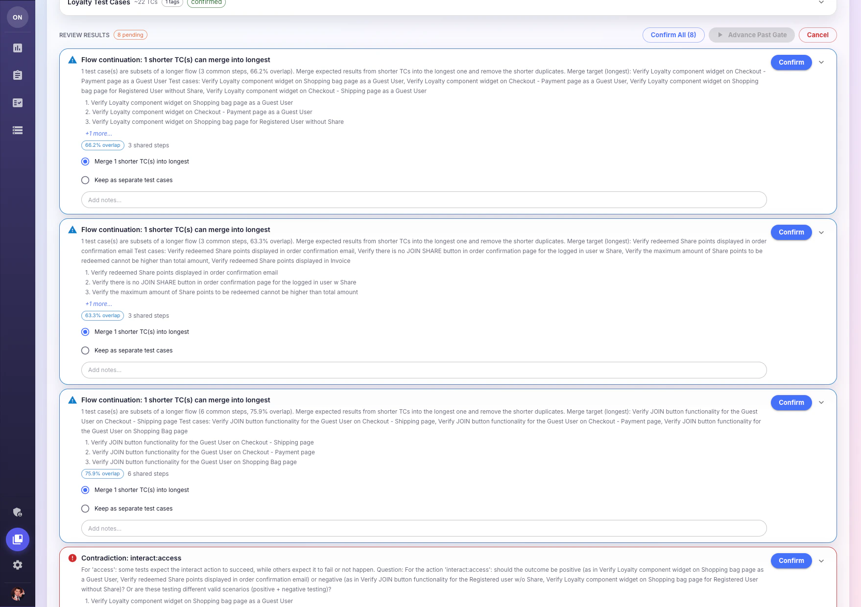 Pipeline execution review results with merge proposals