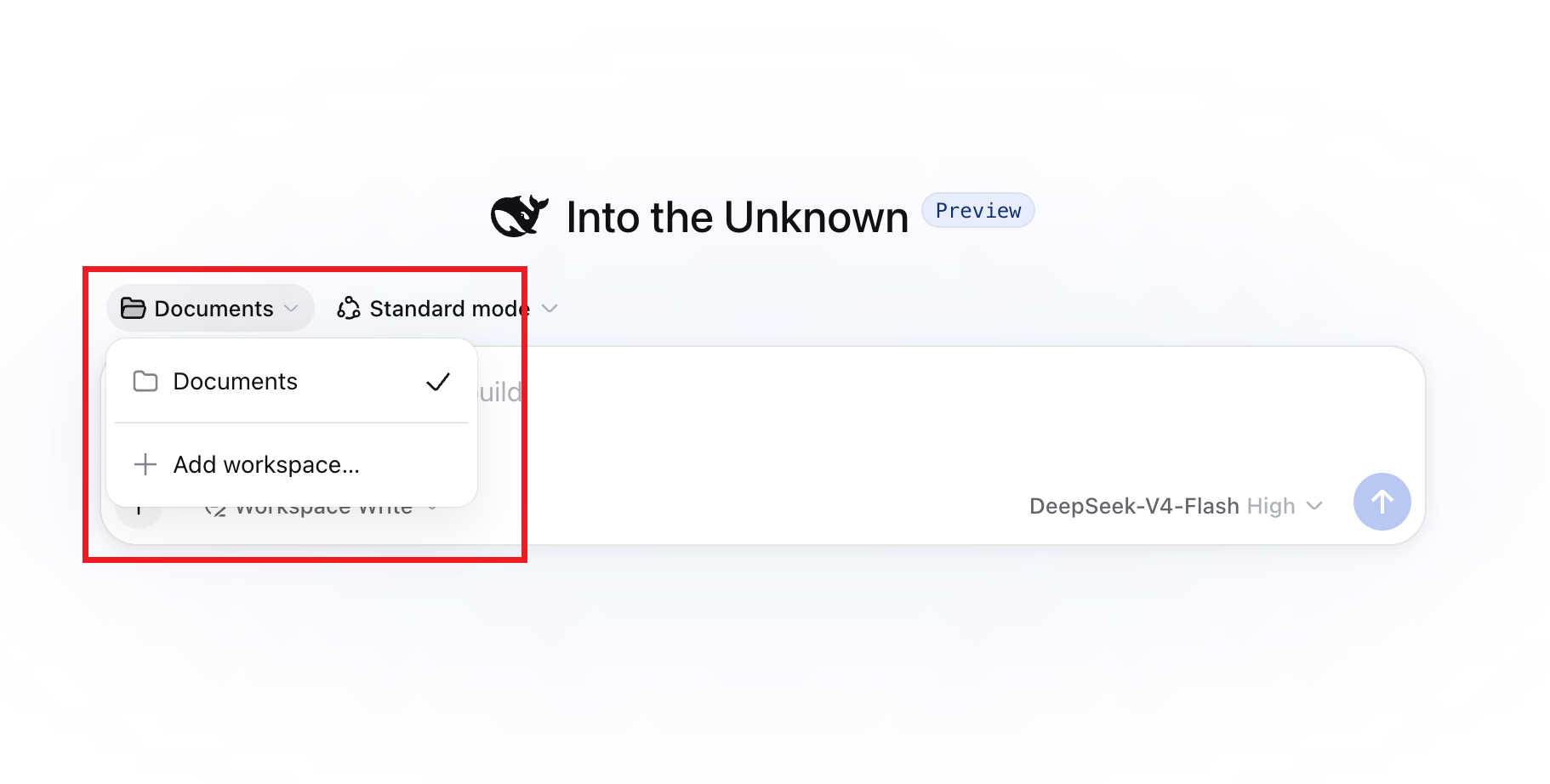 Selecting a workspace in DeepSeek Harness