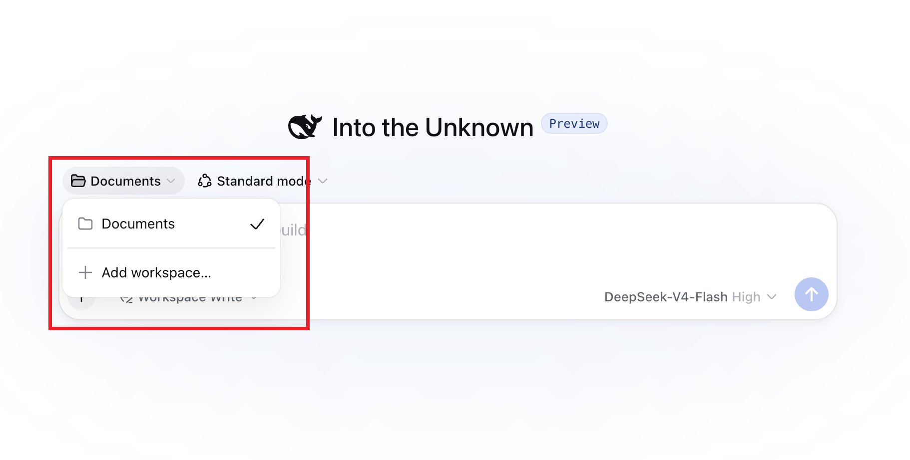 Selecting a workspace in DeepSeek Harness