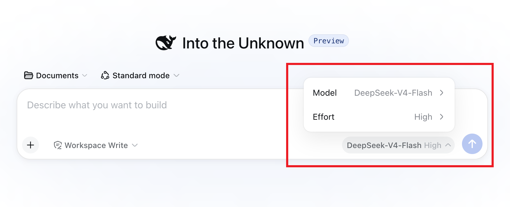 Selecting a OneToken model in DeepSeek Harness
