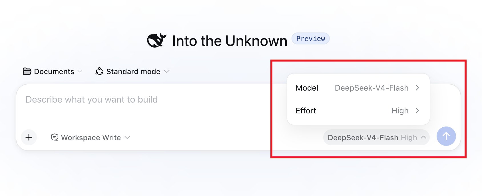 Selecting a OneToken model in DeepSeek Harness