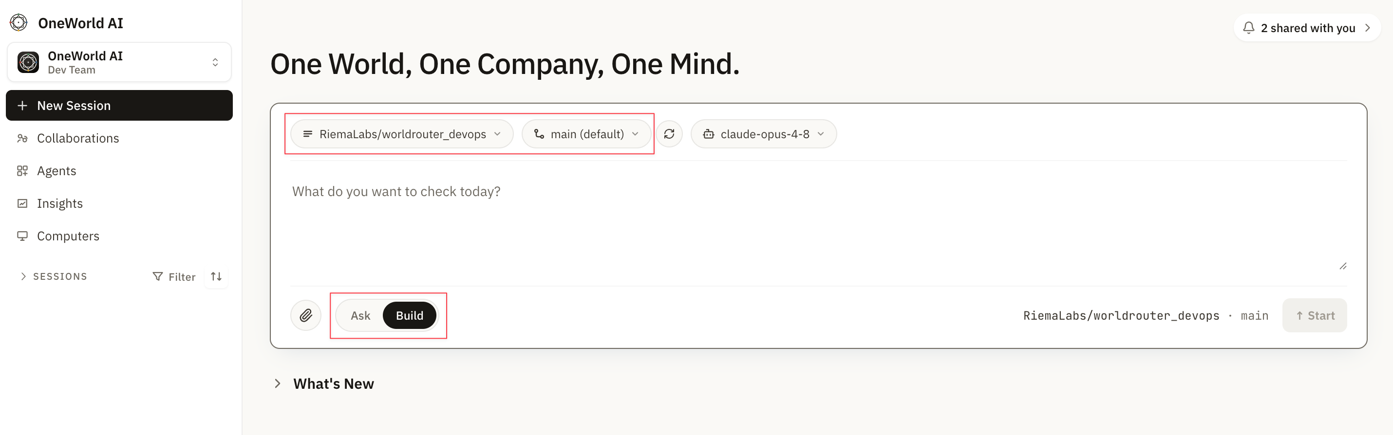 Dev mode selected with a repository