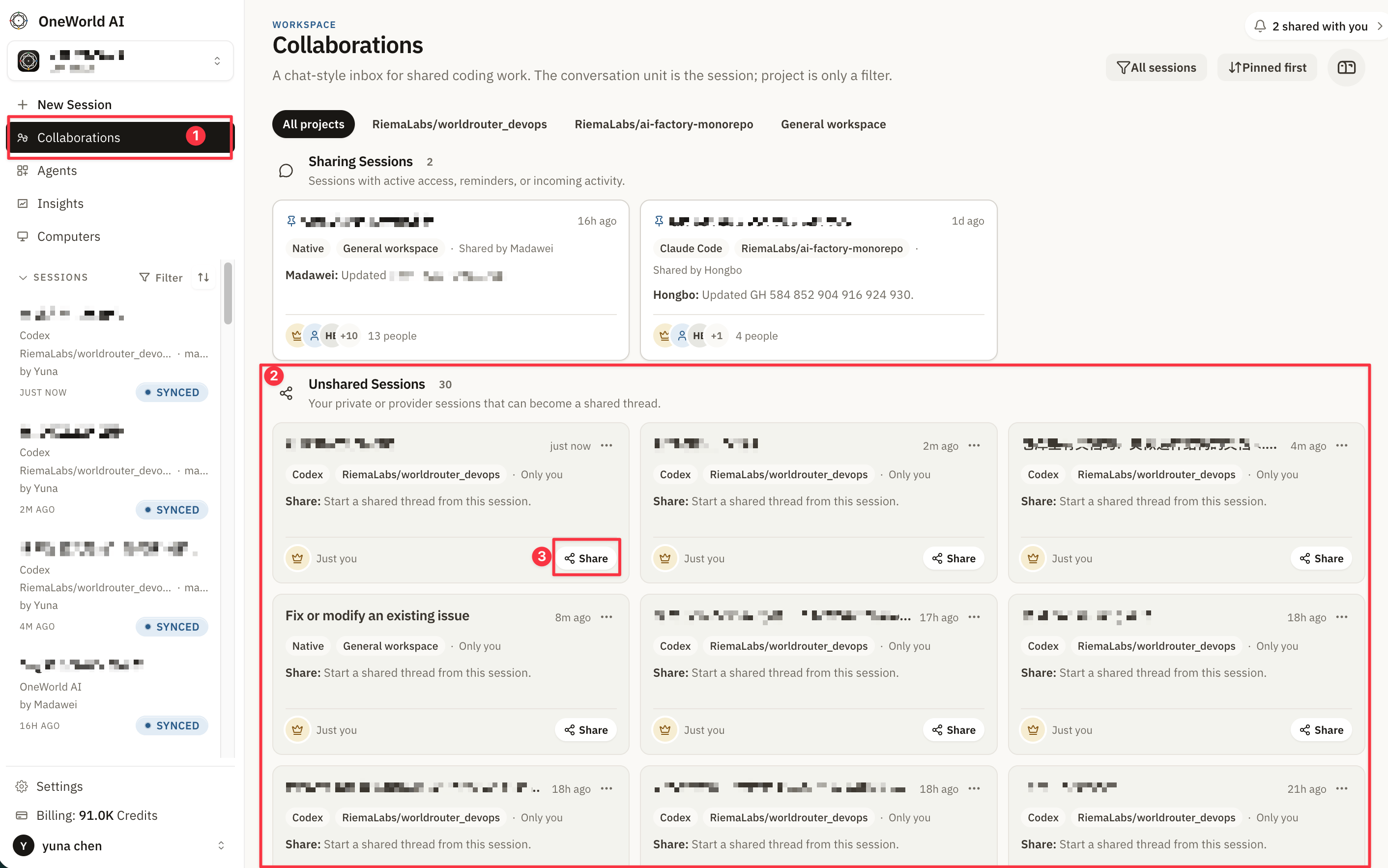 Local Agent sessions synced into OneWorld Collaborations