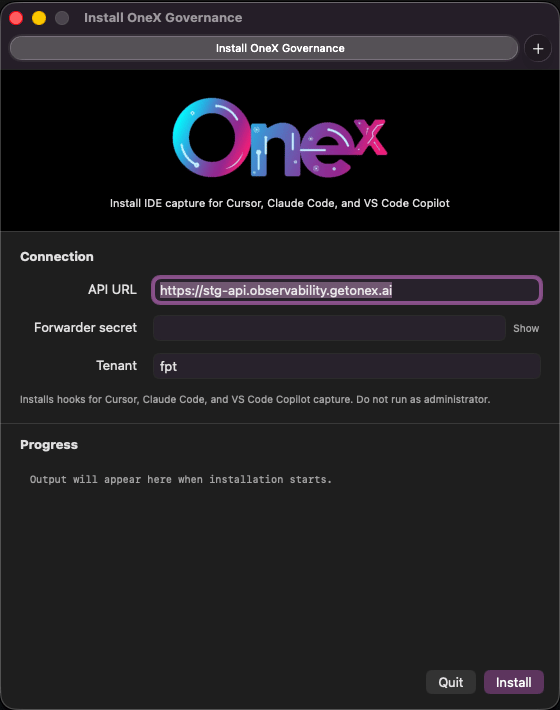 Install OneX Governance installer window
