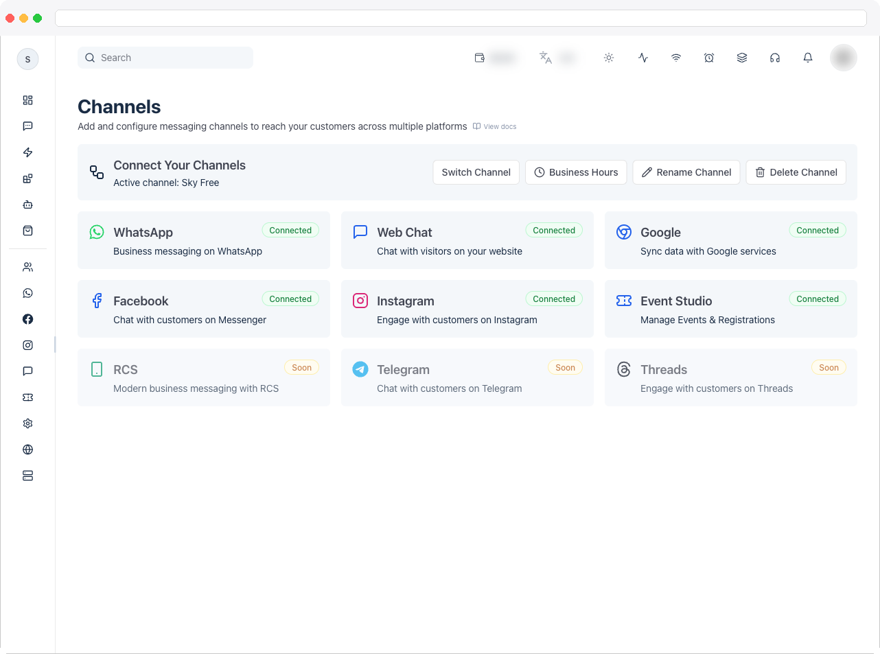 Full Channels page