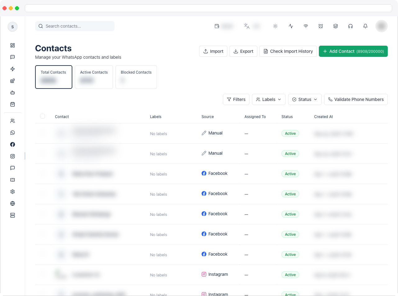 Full Contacts page
