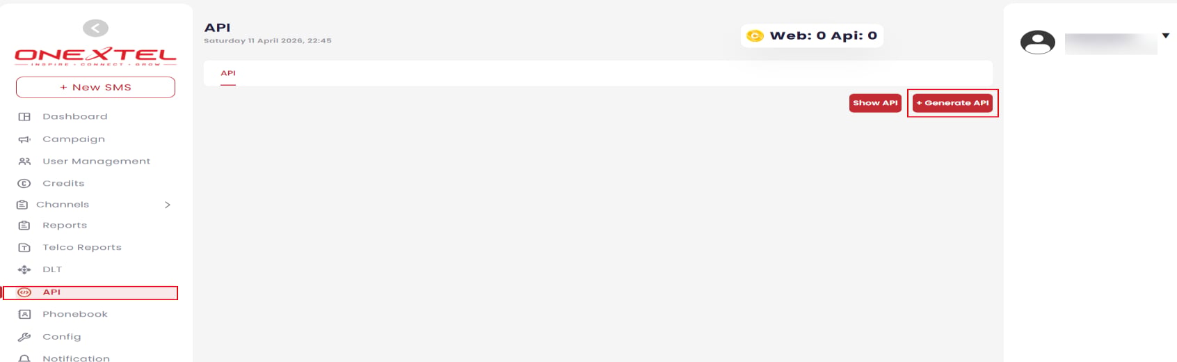 API page with Show API and Generate API actions